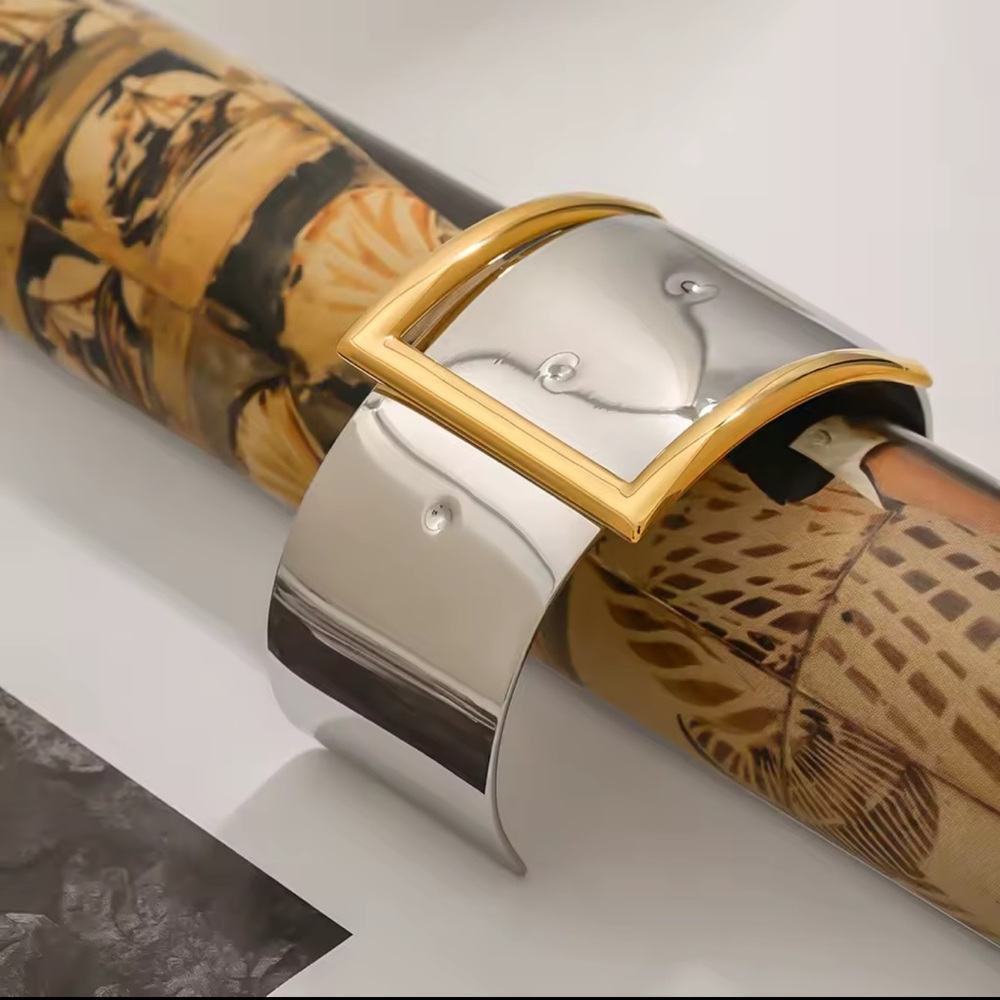 Belt Buckle Open Bracelet Stainless Steel - Picture 3 of 8